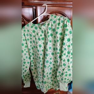 Long-sleeved scrub top.